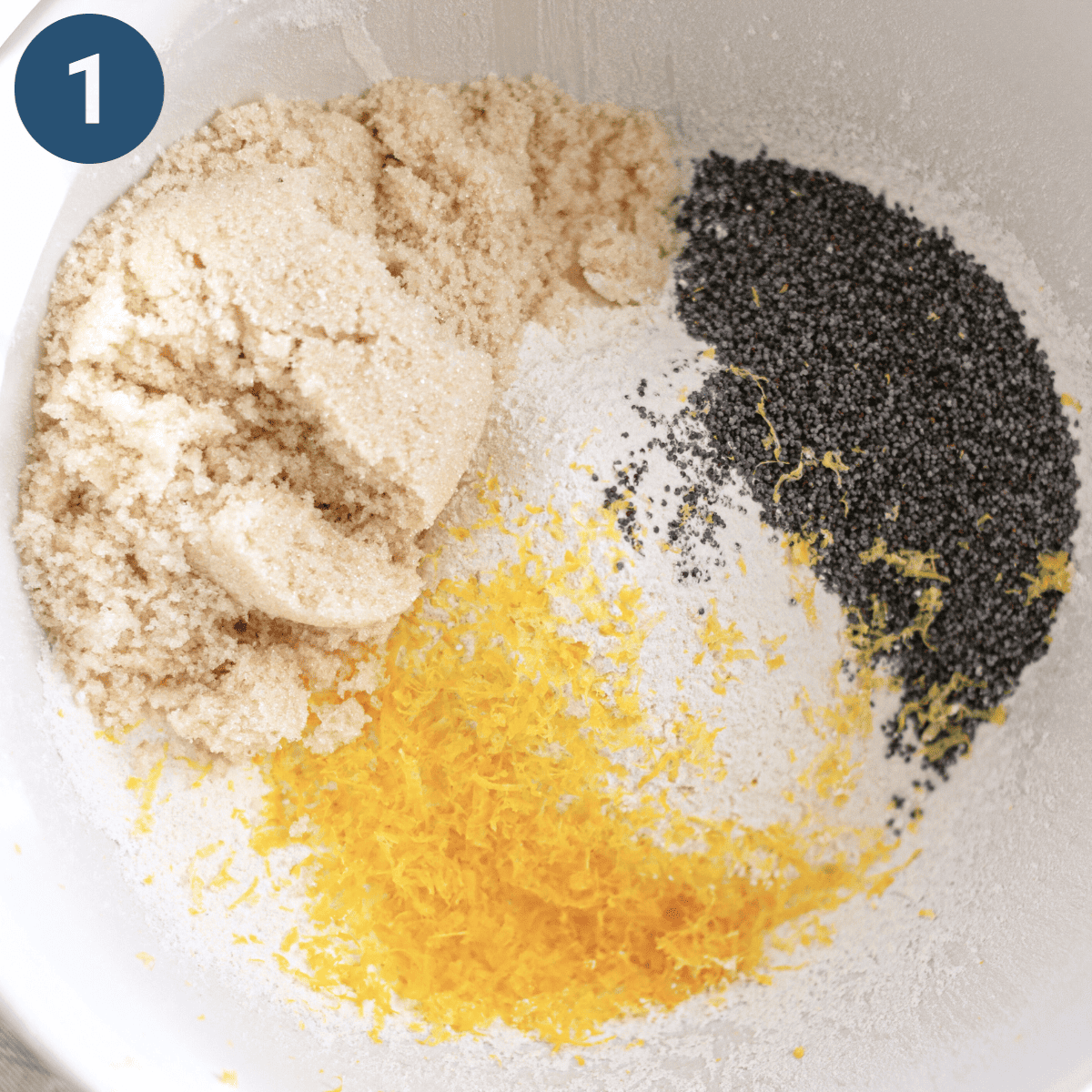 Sifting lemon and flour in a bowl