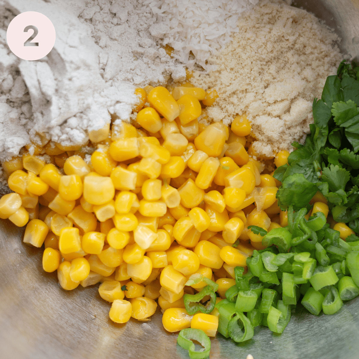 Adding the other ingredietnts into a miing bowl.