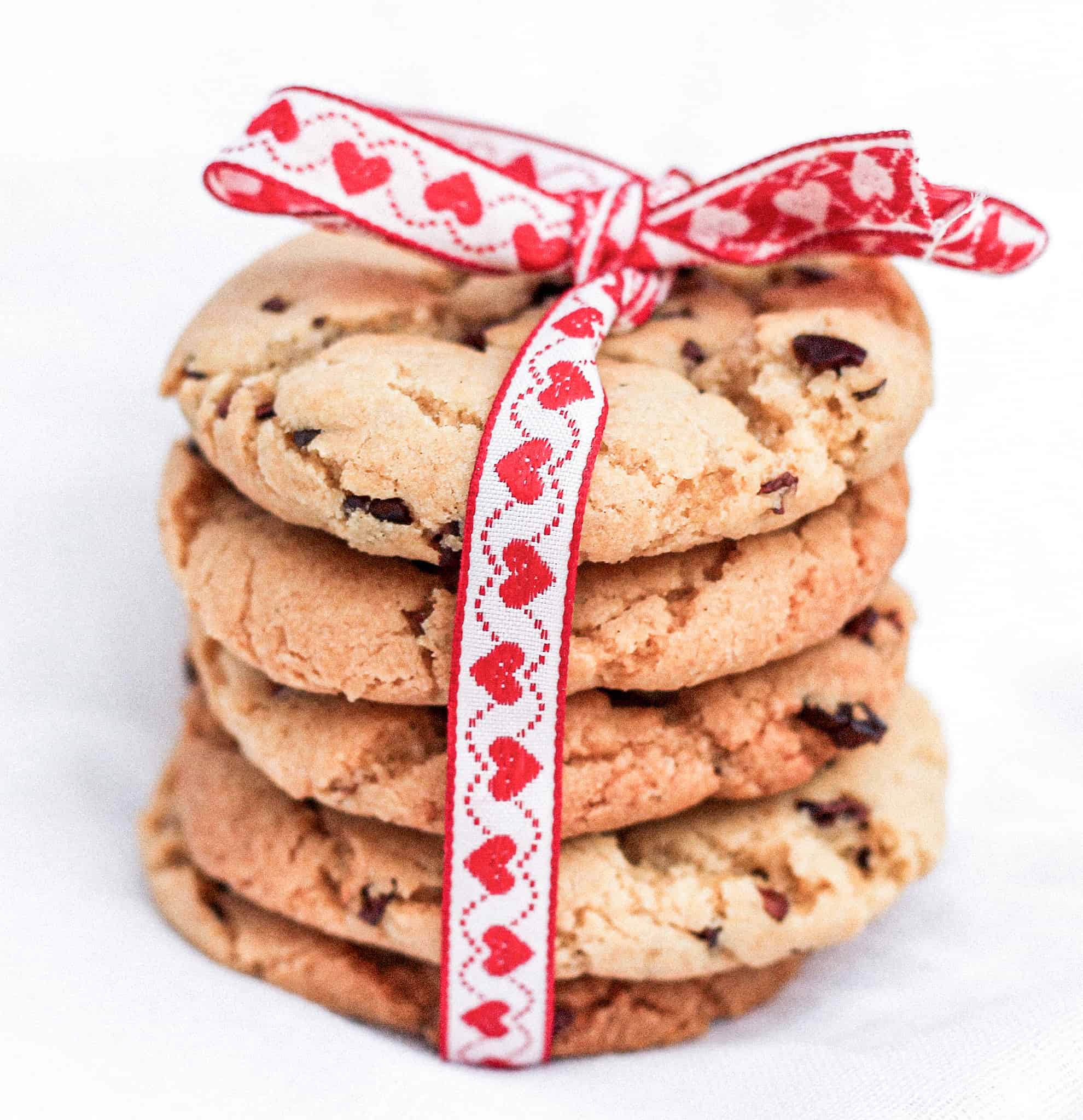 Cacao Nib Cookies tied up with a ribbon for a gift.