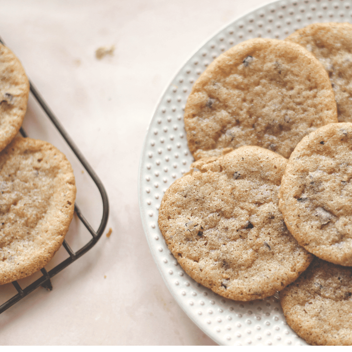 A plate of cacao nib cookies.