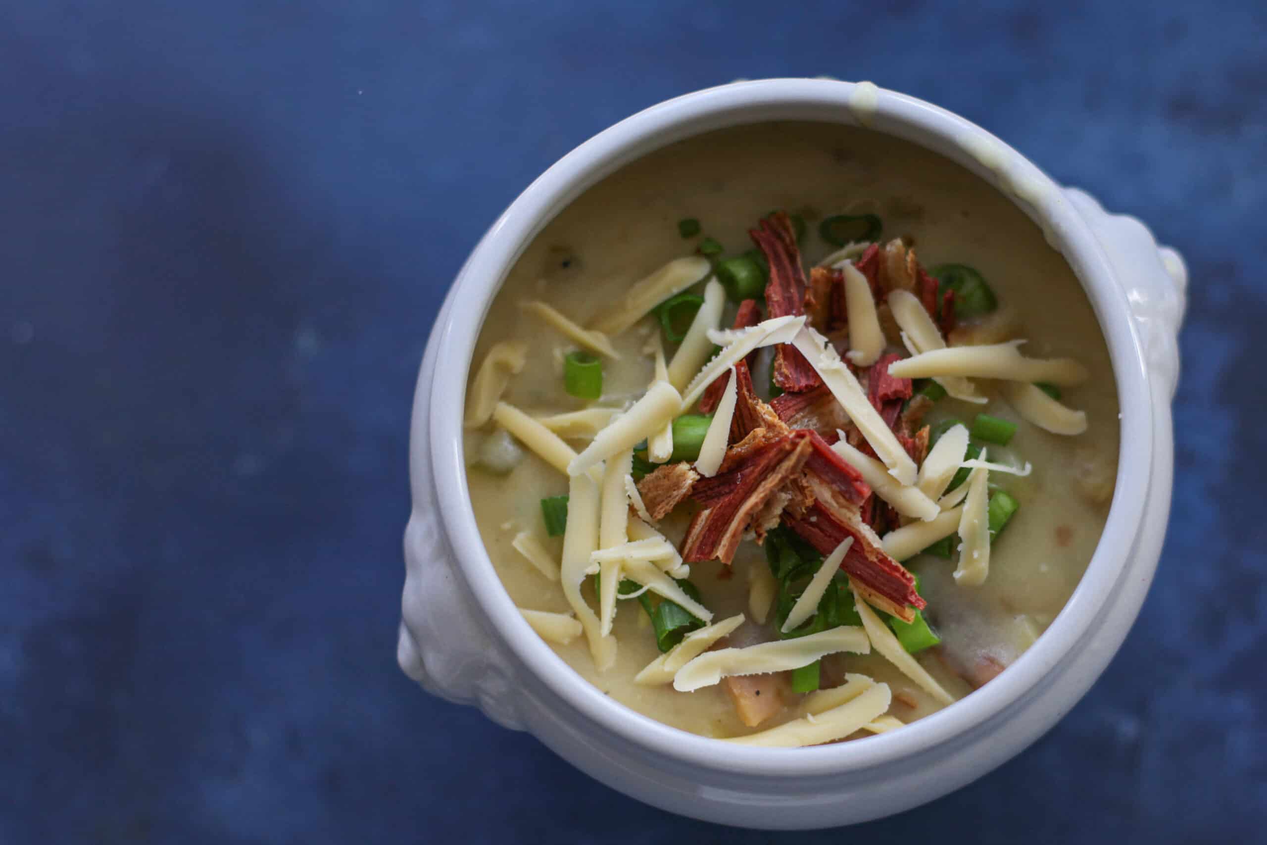 Vegan Baked Potato soup in a bowl.