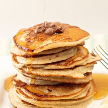 A close up of a pancake stack