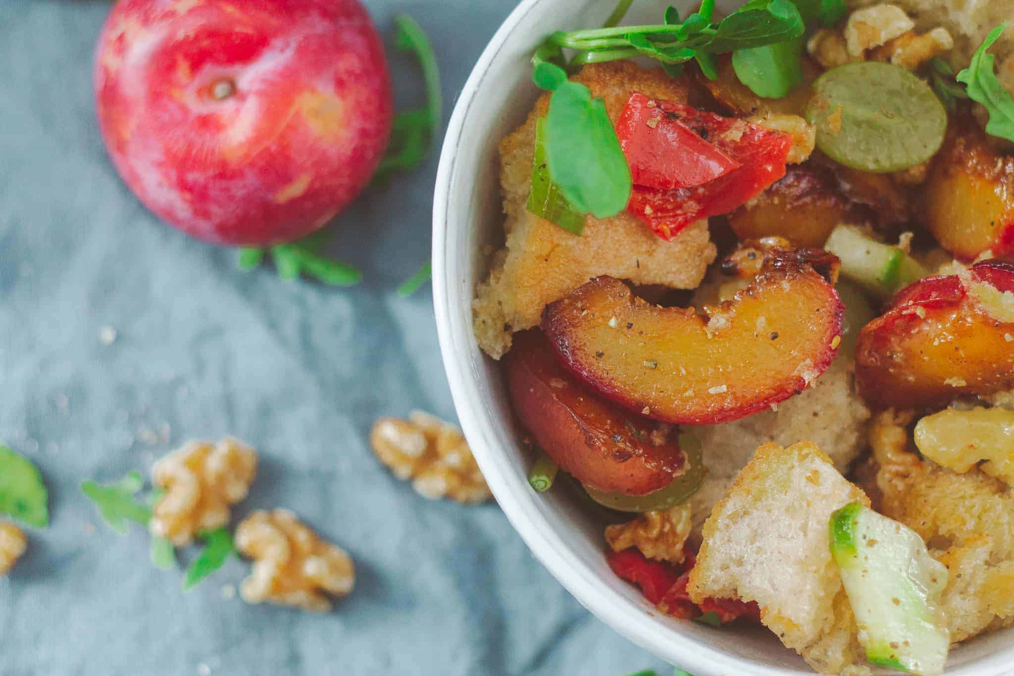 Delicious Sourdough Bread and Roasted Plum Salad.