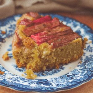 A slice of rhubarb cake.