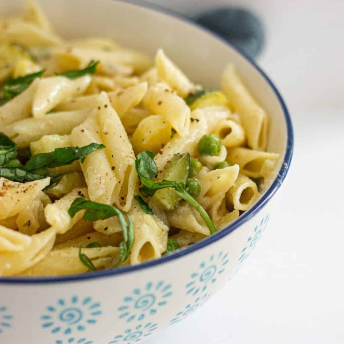 Penne with Zucchini, Peas and Vegan Cheese Recipe