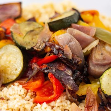 Roast Vegetable and Bulgar Wheat with Vegan Greek Cheese