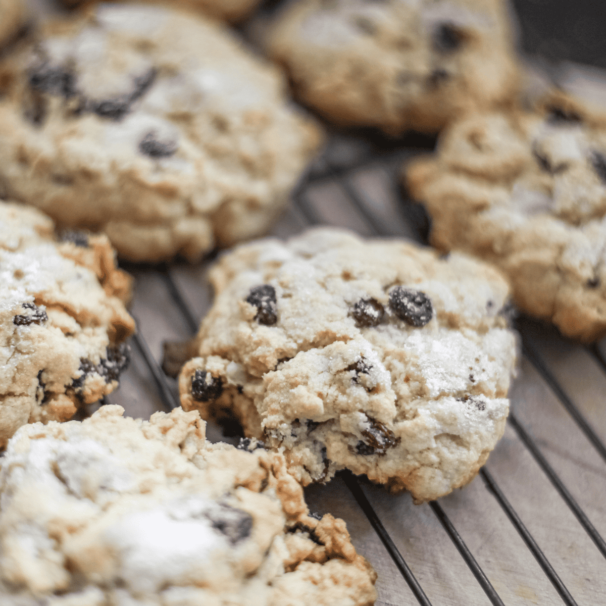 A close up of rock cakes on cooling rack.