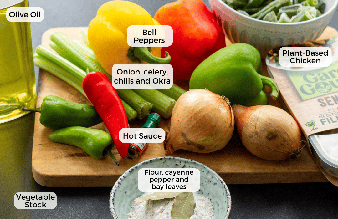 Ingredients for vegan gumbo.
