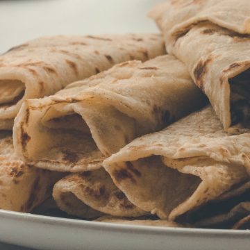 A close up of a pile of lefse