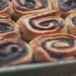 A close up of cinnamon rolls