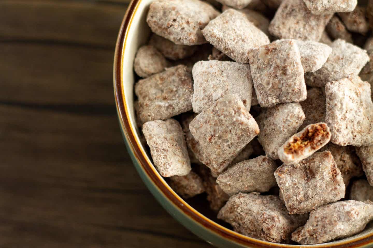 A bowl of Puppy Chow