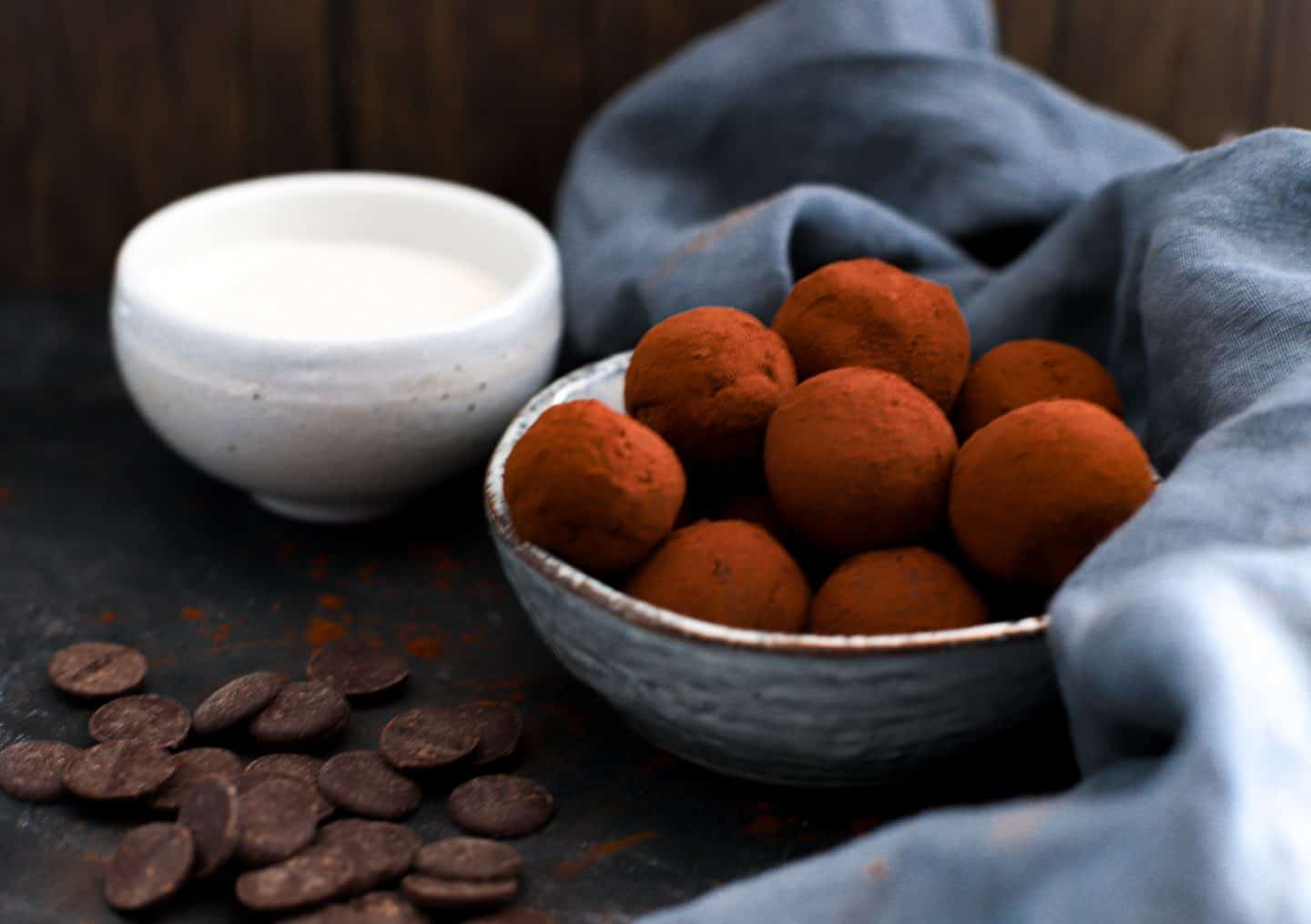 A bowl of vegan chocolate truffles