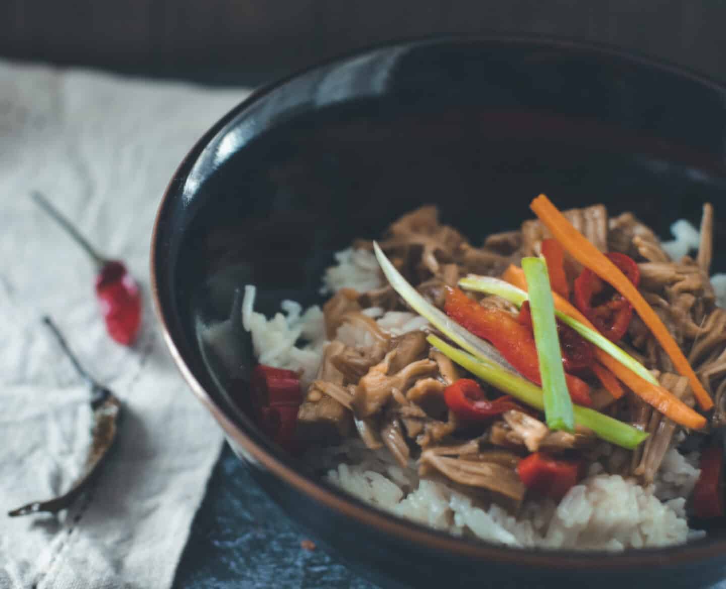 A bowl of chili soy jackfruit