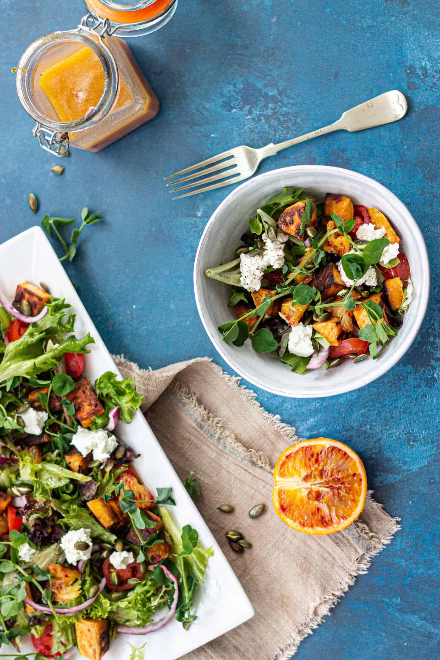 A warm sweet potato salad with watercress and orange segments