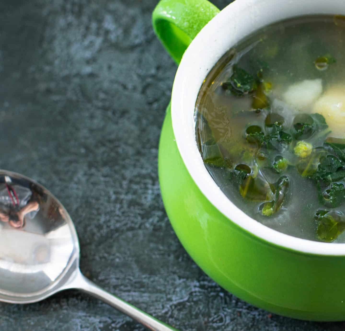 A bowl of caldo verde soup