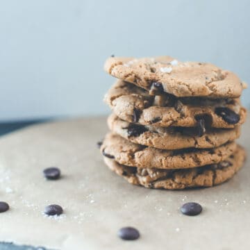 A tray of chocolate chip cookies