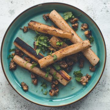A plate of braised salsify