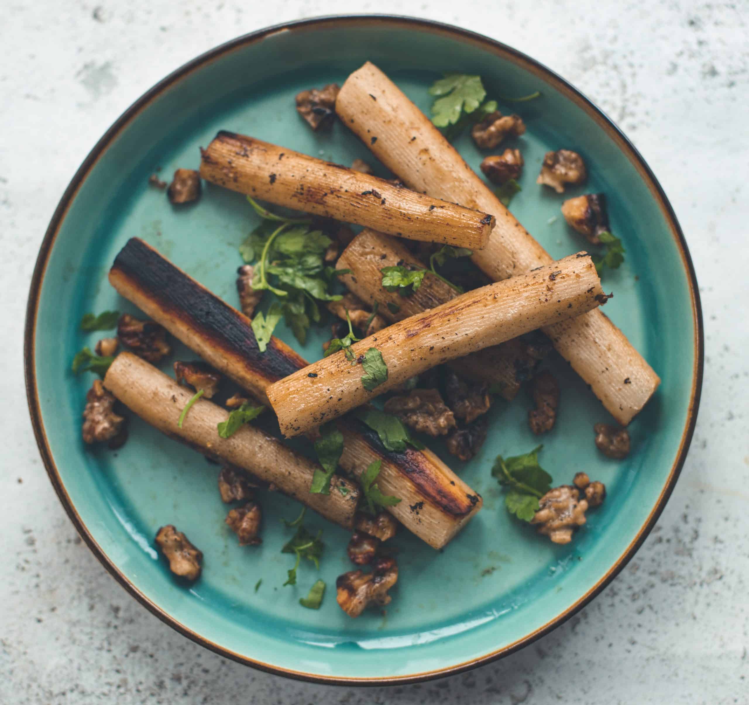 A plate of braised salsify