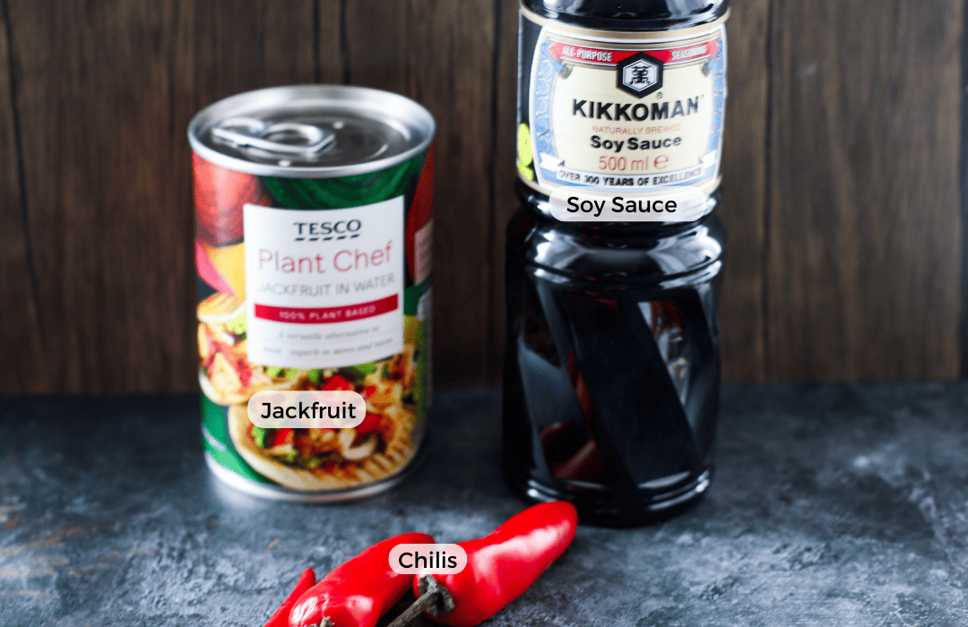 Ingredients for spicy soy jackfruit.