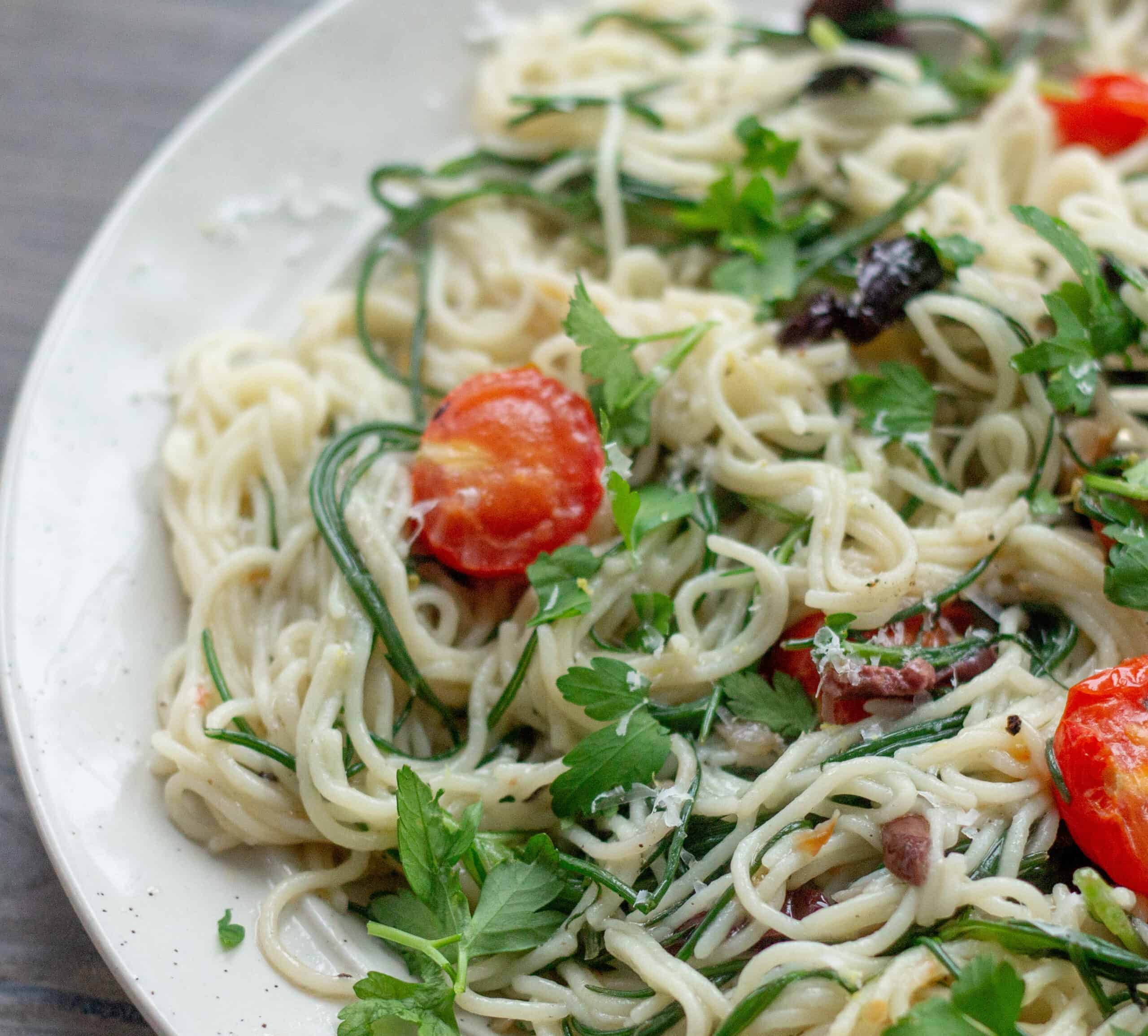 Monks beard pasta on a plate