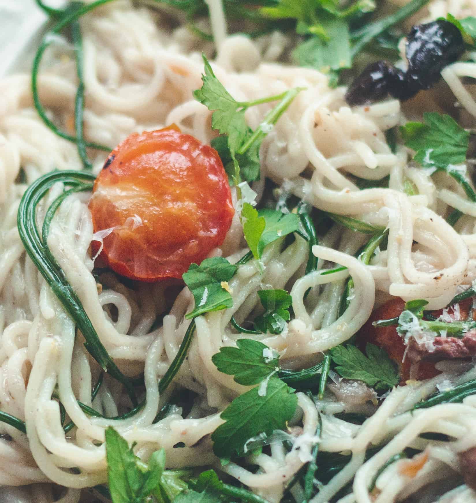 Close up of Monks Beard pasta