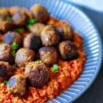 A large plate of meatballs