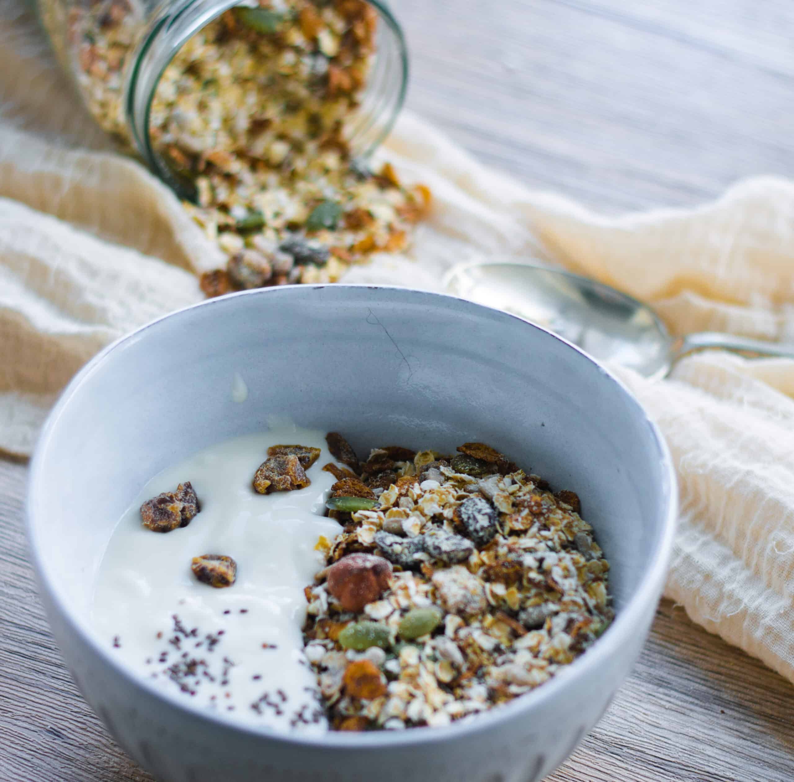 A bowl of muesli with yogurt