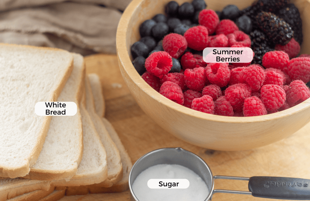 Ingredients for summer pudding.