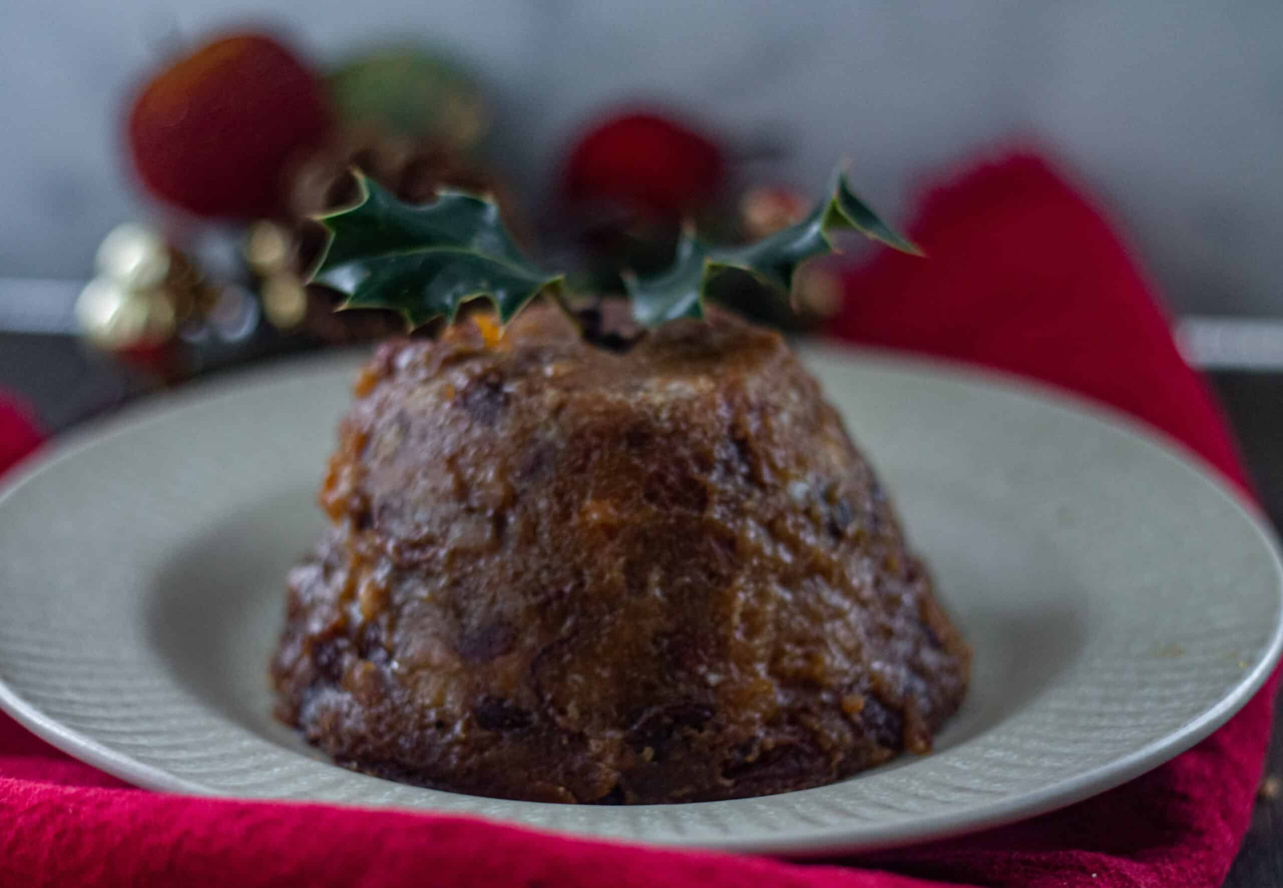 Christmas Pudding with Holly and decorations