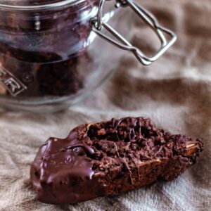 A jar of chocolate biscotti