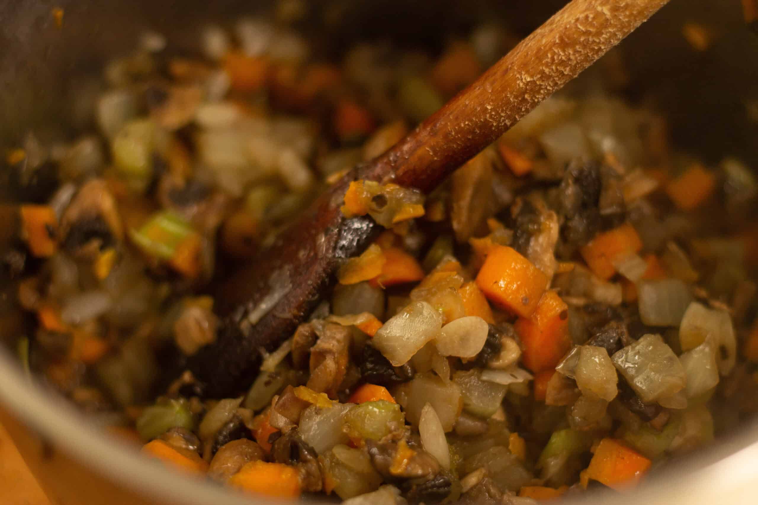 Cooking a mirepoix until softened