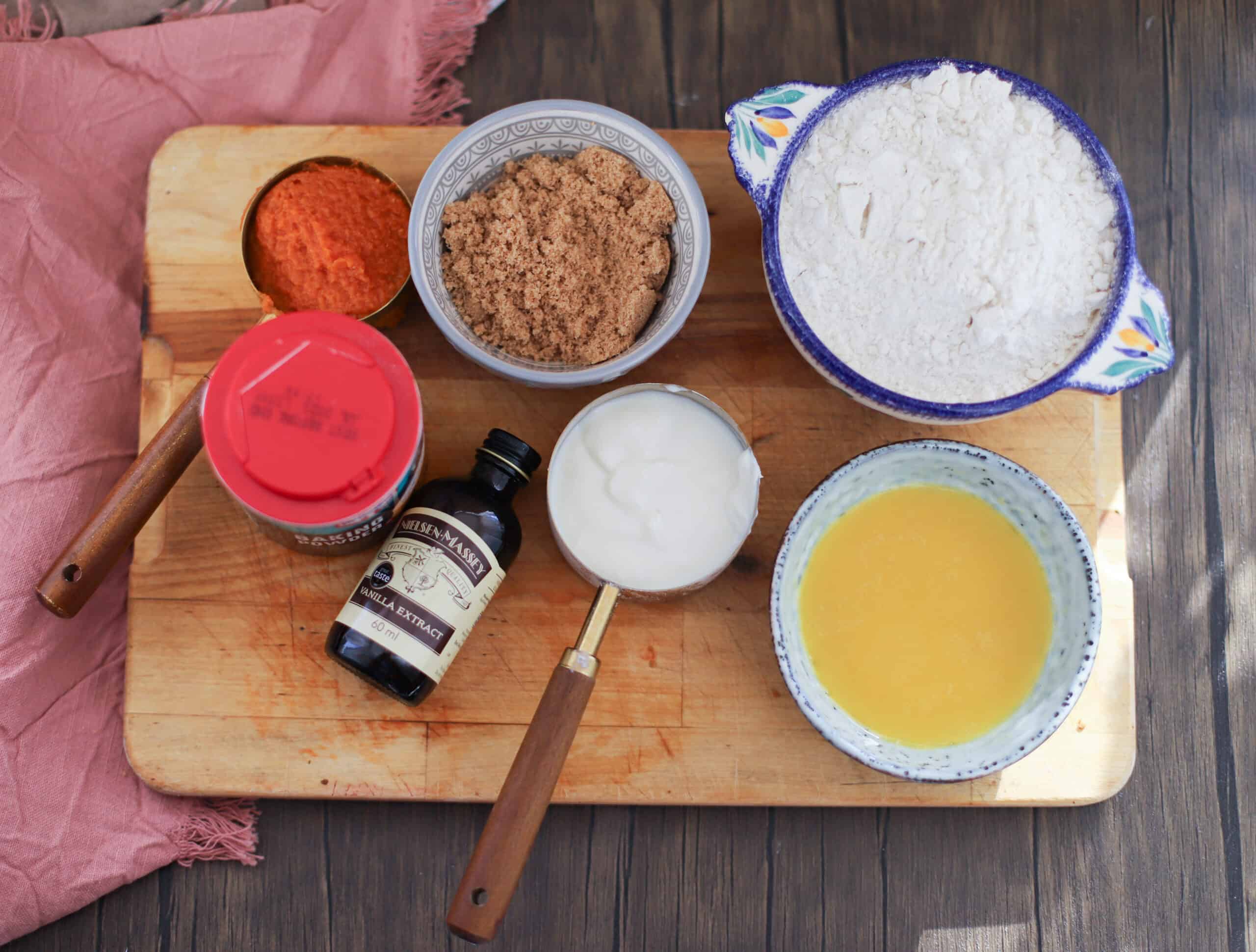 Ingredients for brown sugar pumpkin pancakes