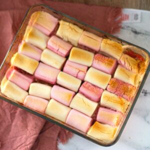 Sweet Potato Casserole topped with marshmallows