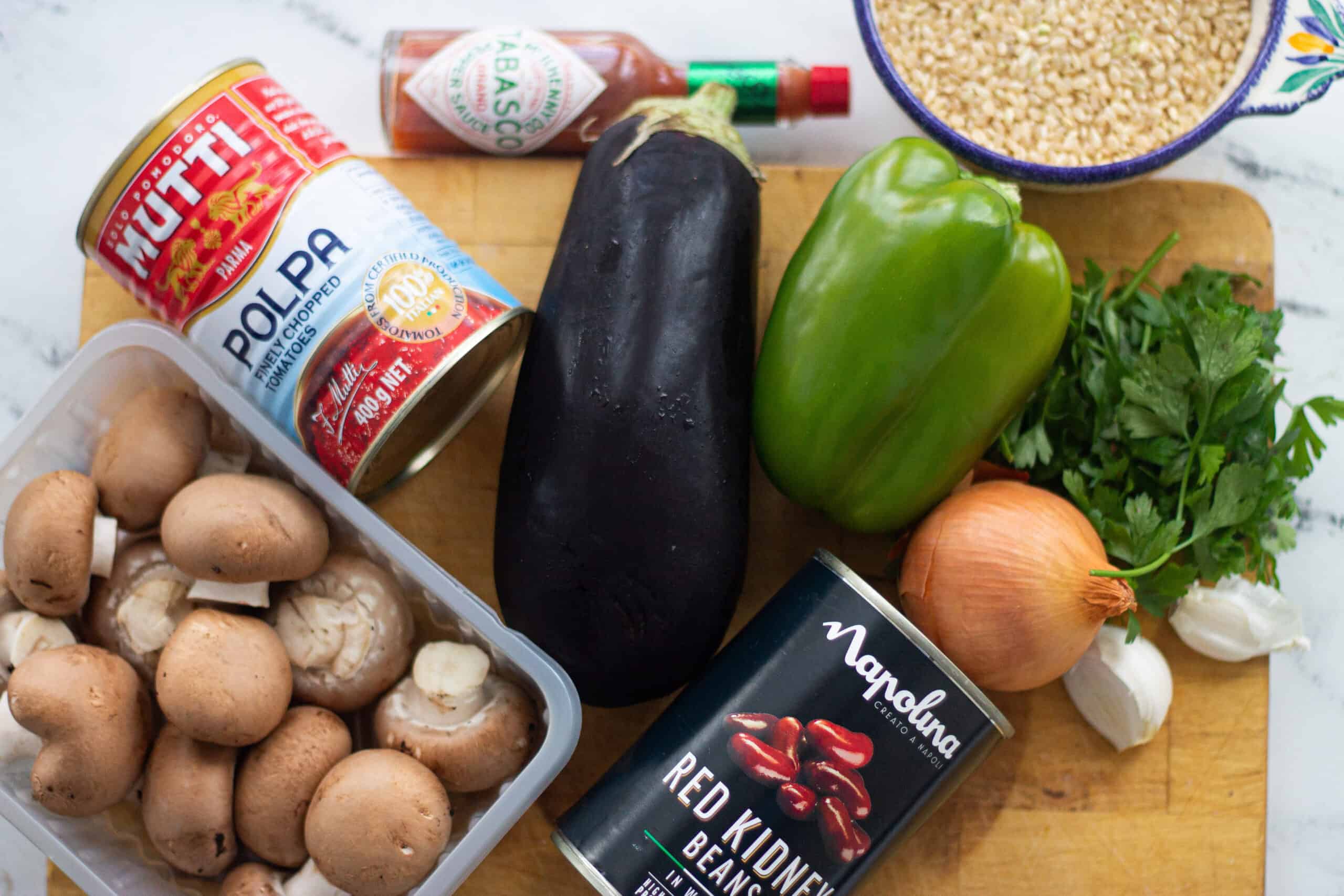 Ingredients for rice and bean salad