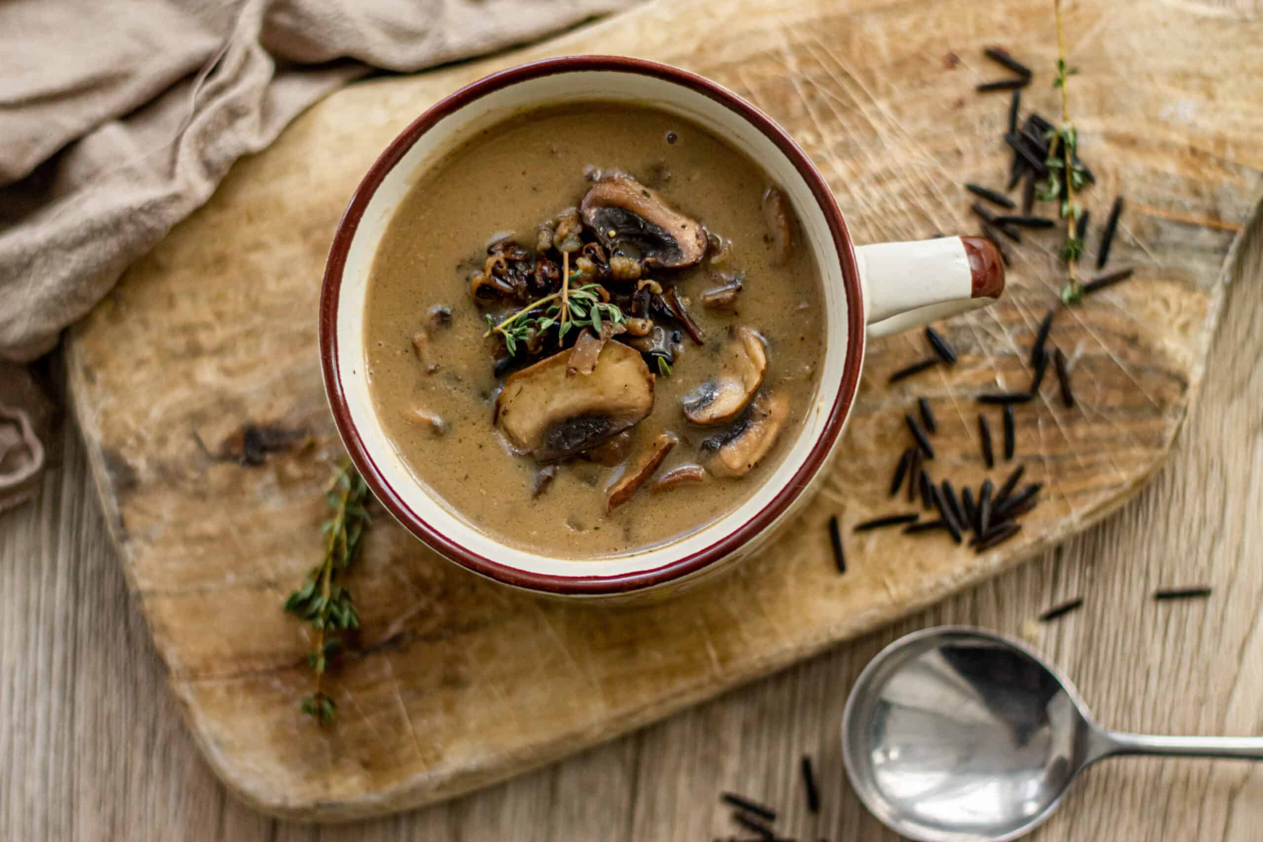 A bowl of vegan wild rice mushro