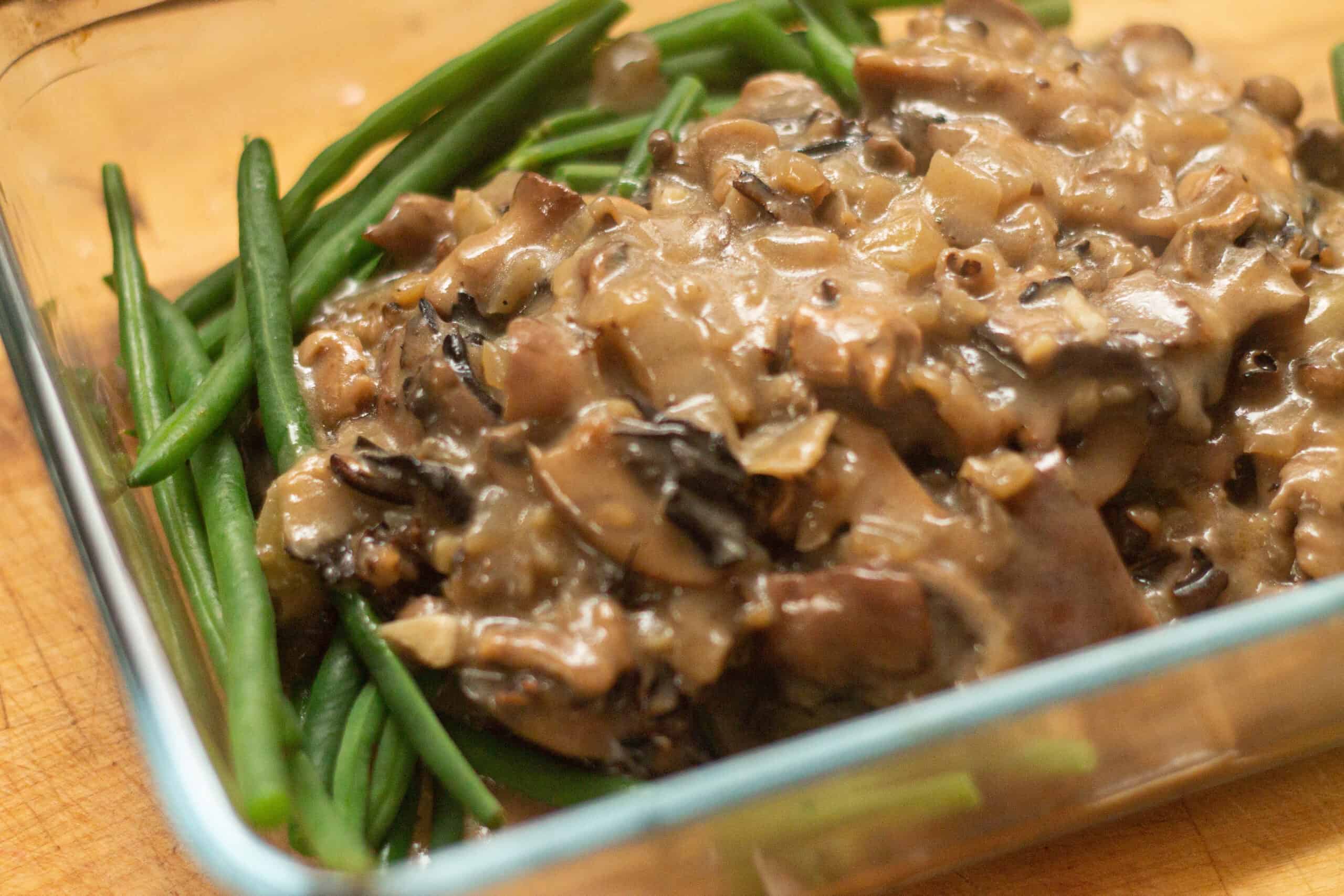 green beans covered with mushroom soup