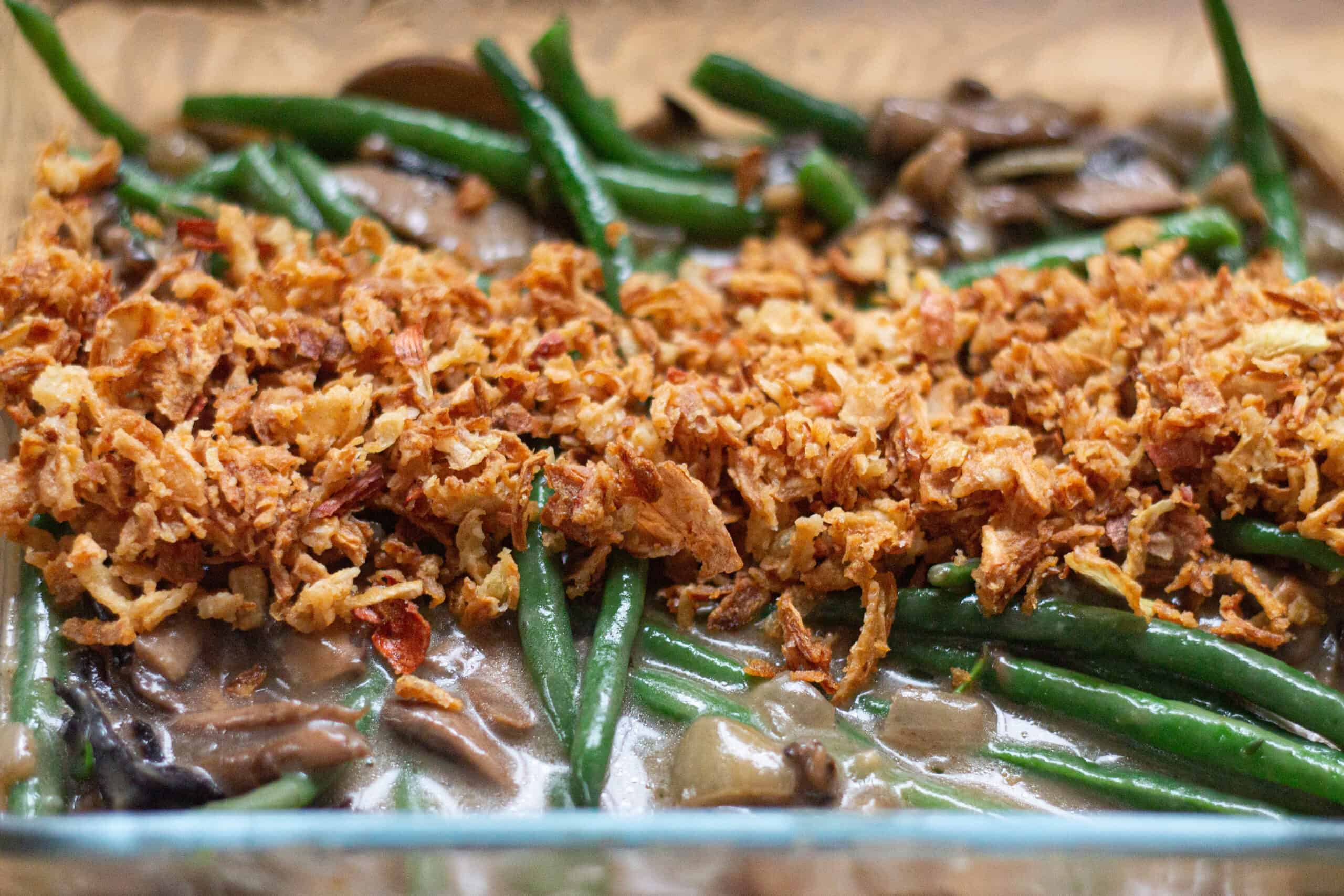 Sprinkle fried onions over the green bean casserole