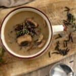 A bowl of vegan wild rice mushroom soup