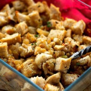 A dish of bread stuffing