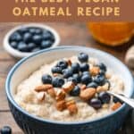 A large bowl of oatmeal with blueberries