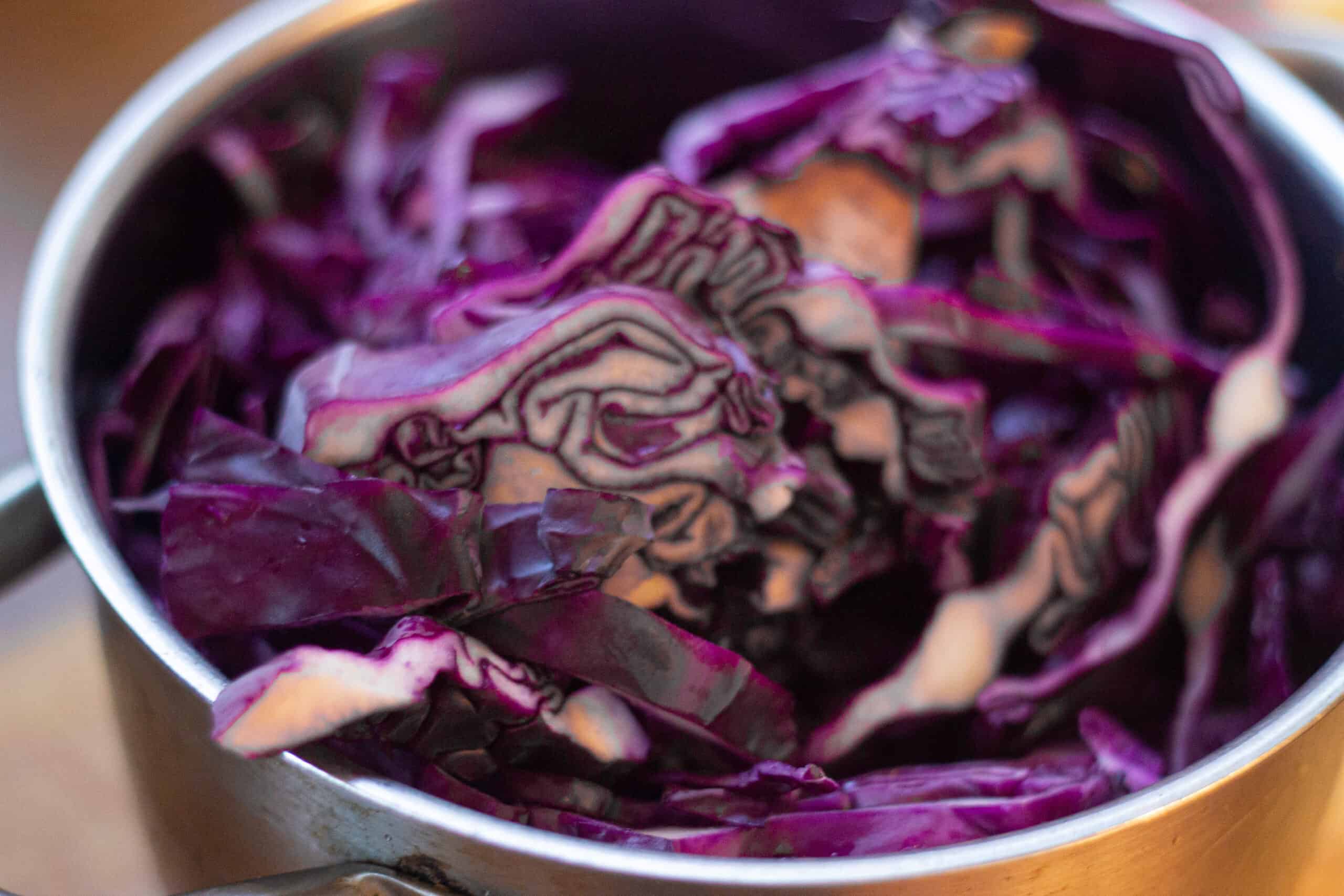 Red cabbage in a saucepan