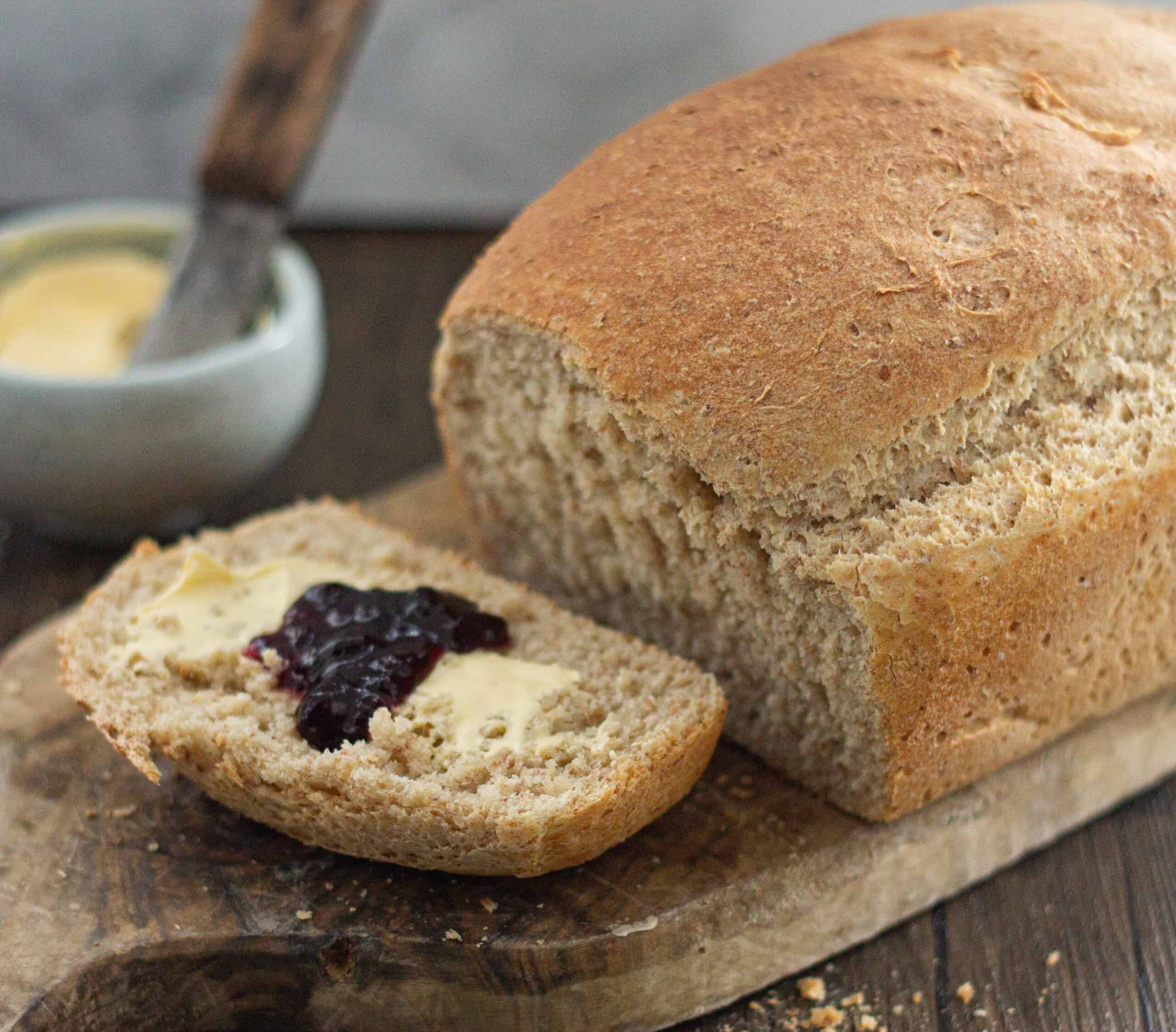 A loaf of bread and jam