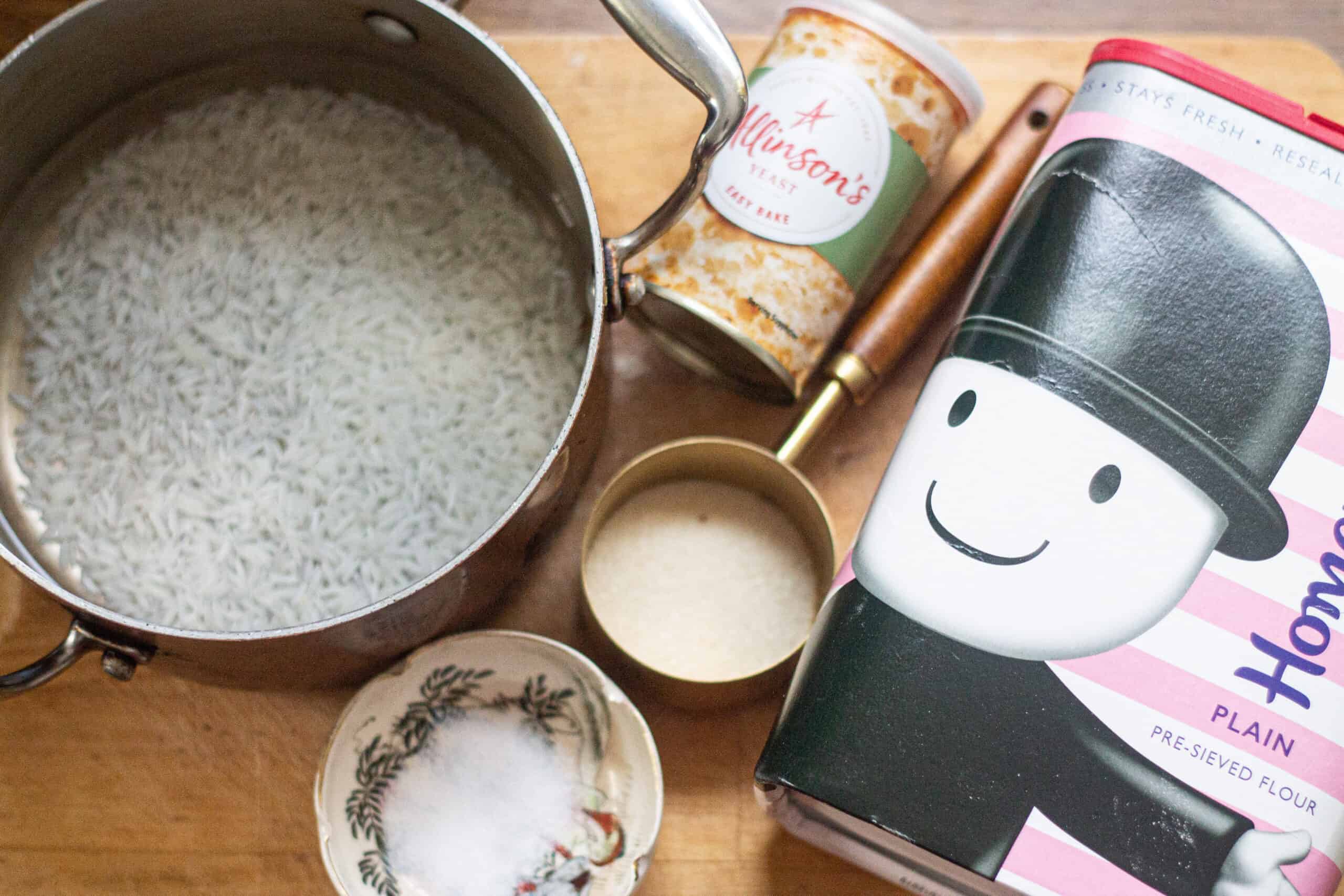 Ingredients for making rice bread