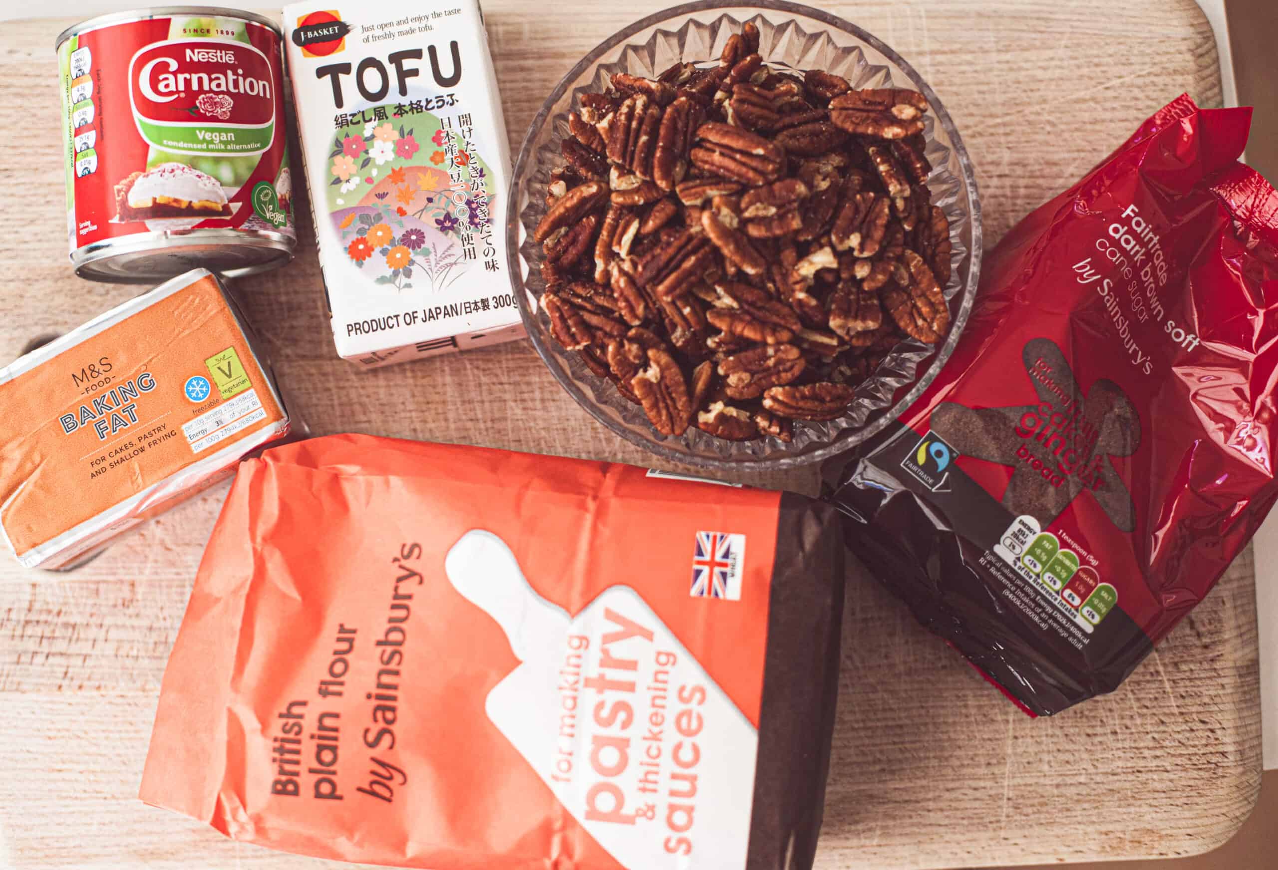 Ingredients for a pecan pie