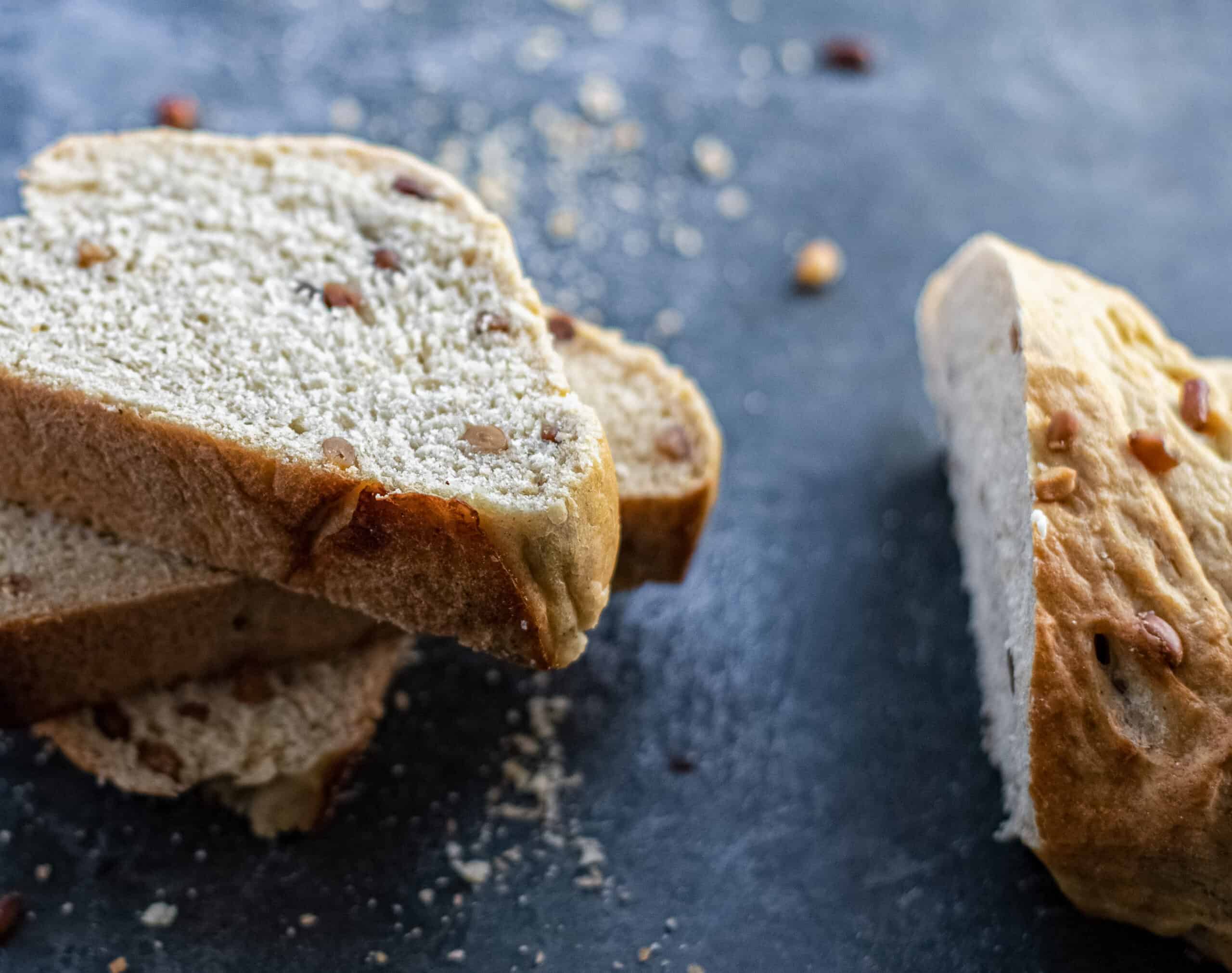 Some sliced pine nut bread