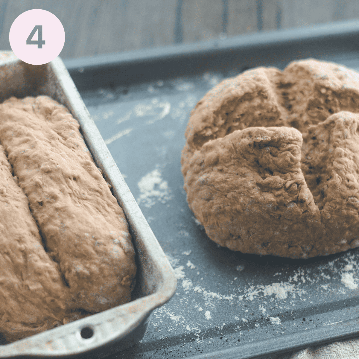 Forming dough into loaves.