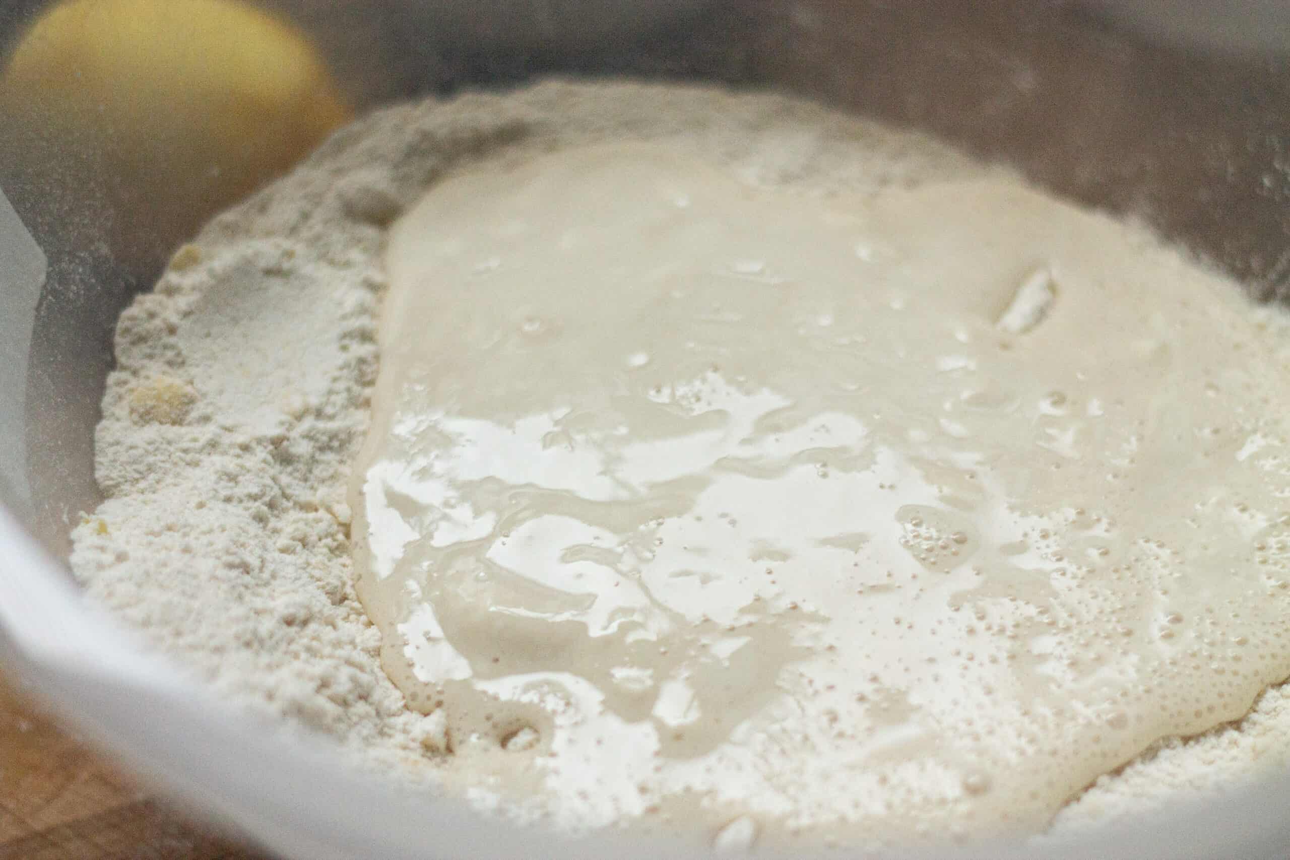 Adding yeast to flour