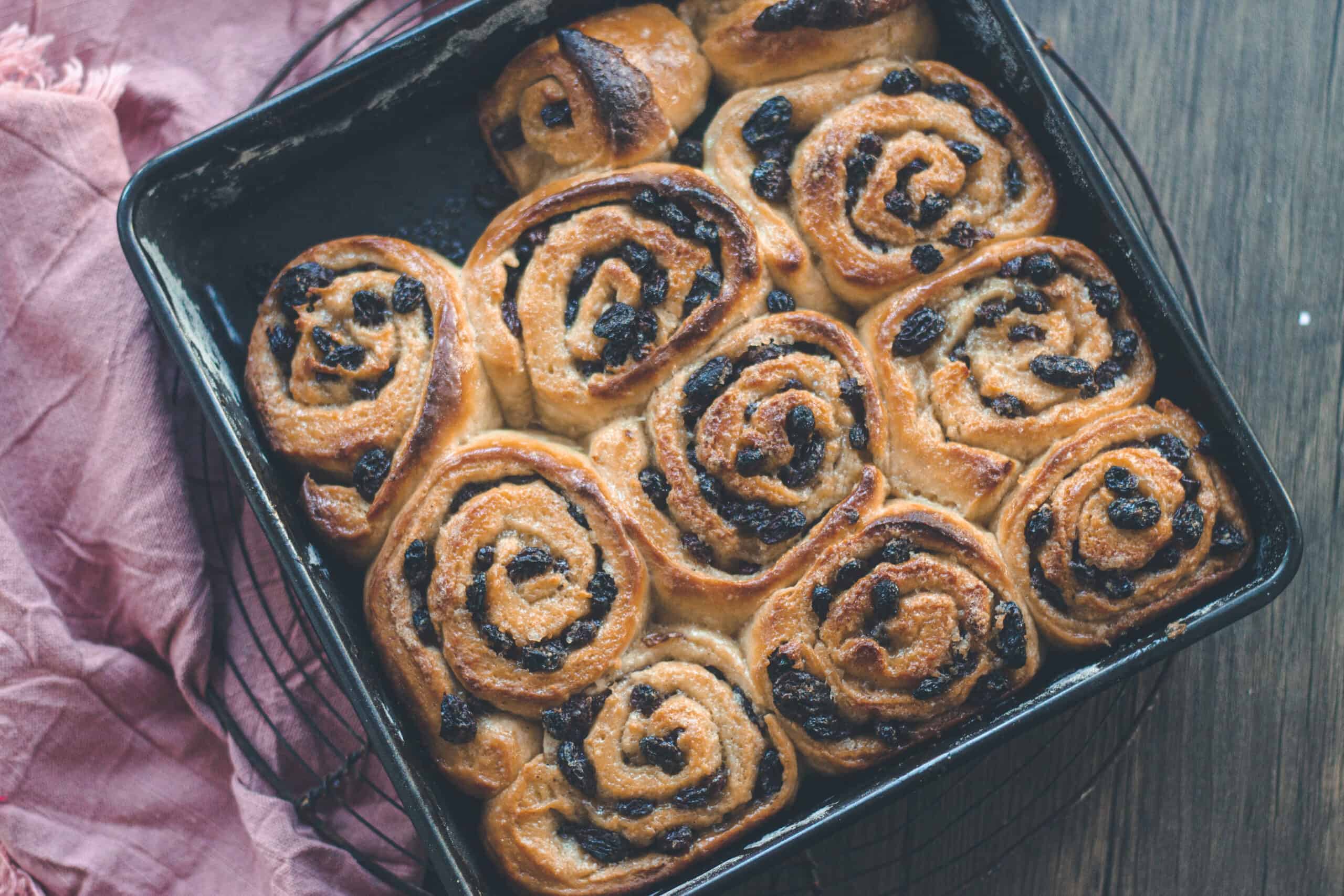 Chelsea Buns in a baking tray