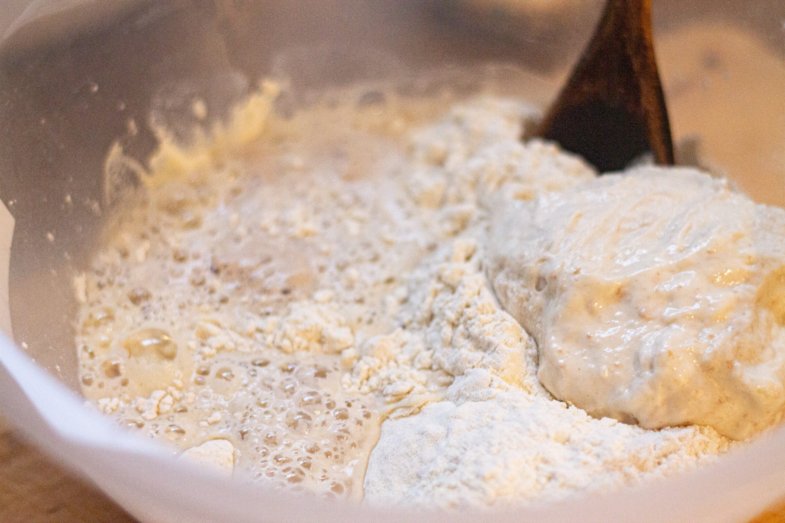 Yeast added to flour