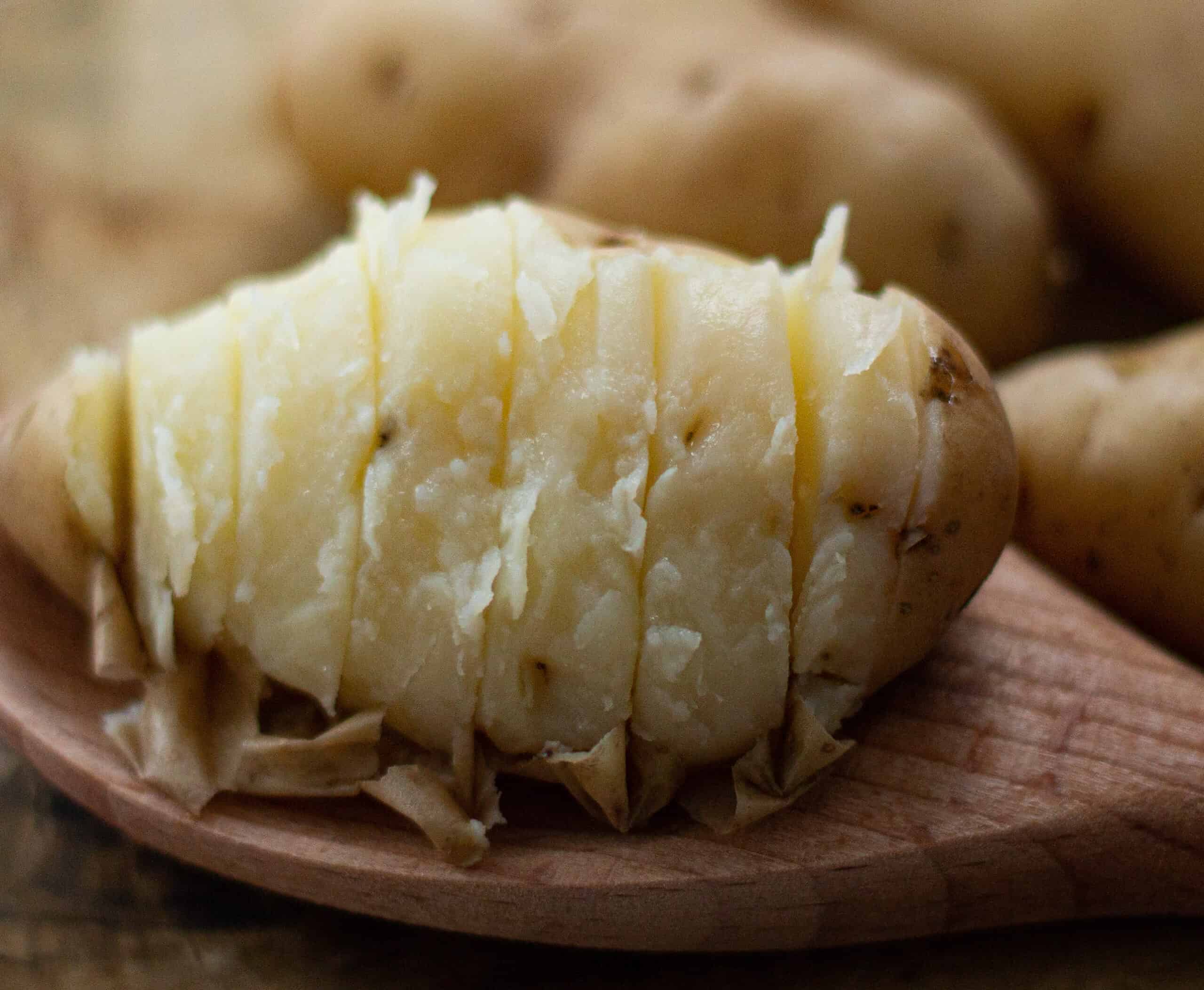 Sliced Hasselback potatoes